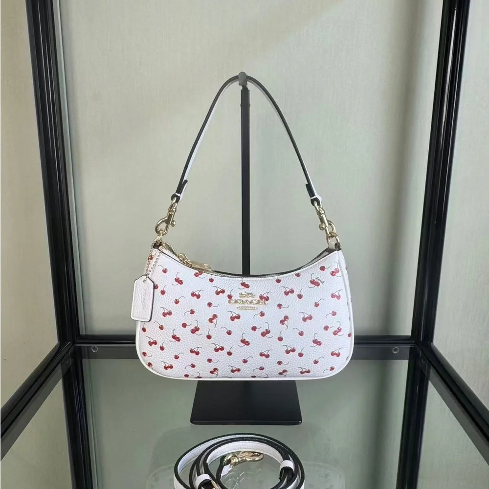 Coach White Leather Shoulder Bag with Red Cherry Print